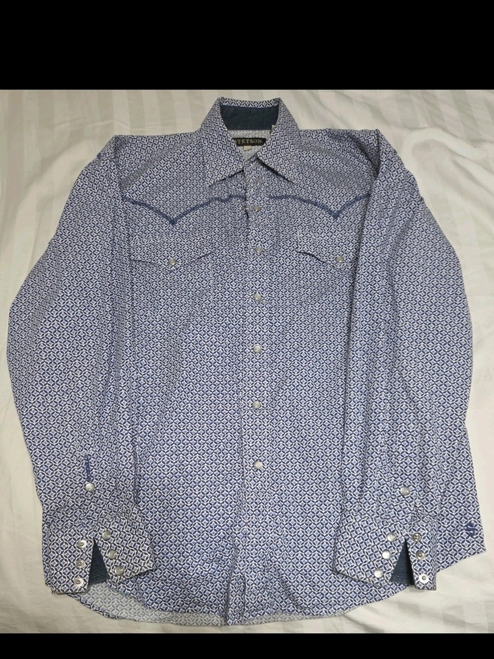 Stetson Blue Micro-Print Western Button-Down Shirt